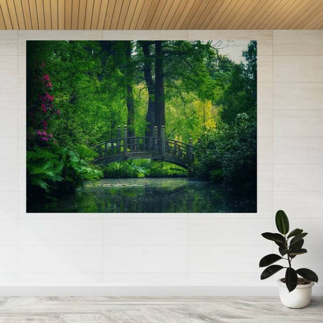 Pond Behind Bridge & Trees 3D View Wall Sticker Poster Decal A871 - image 1