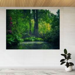 Pond Behind Bridge & Trees 3D View Wall Sticker Poster Decal A871