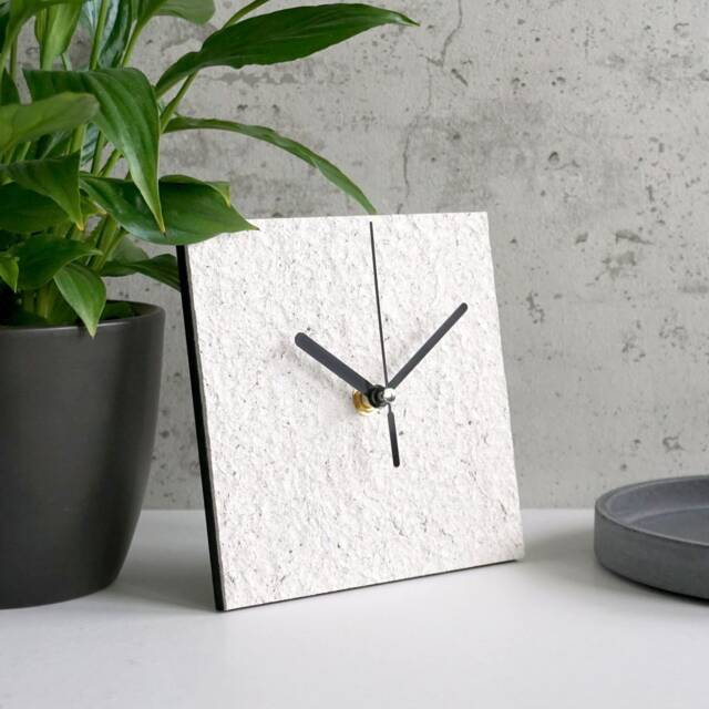 Modern White Mantel Clock Handmade From Recycled Paper, Minimalist Scandinavian Style Home Decor, 1St Wedding Anniversary Gift For Couple - image 1