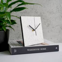 Modern White Mantel Clock Handmade From Recycled Paper, Minimalist Scandinavian Style Home Decor, 1St Wedding Anniversary Gift For Couple - thumbnail 3