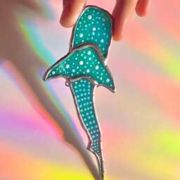 Gifts - Stained Glass Whale Shark Suncatcher Iridescent Blue Coastal Decor Christmas Tree Ornament Spring Mothers Day - thumbnail 2
