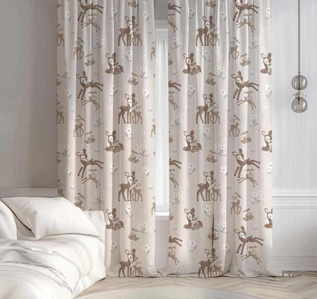 Cute Woodland Deer Curtains, Nursery Curtains Blackout Or Non Blackout, With Eyelets, Pencil Pleat Rod Pocket, Deers - image 1