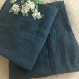 Navy Linen Bed Sheets Set, Yarn Dyed Dark Blue , For Twin, Full, Queen, King, California King, Split King Or Custom Size - thumbnail 4