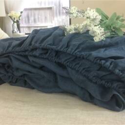 Navy Linen Bed Sheets Set, Yarn Dyed Dark Blue , For Twin, Full, Queen, King, California King, Split King Or Custom Size - thumbnail 2