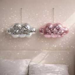 Mirror Mosaic Cloud Wall Decor - Ornament Silver & Pink Tiles Hanging Art Glam Room Personalised Option - thumbnail 1