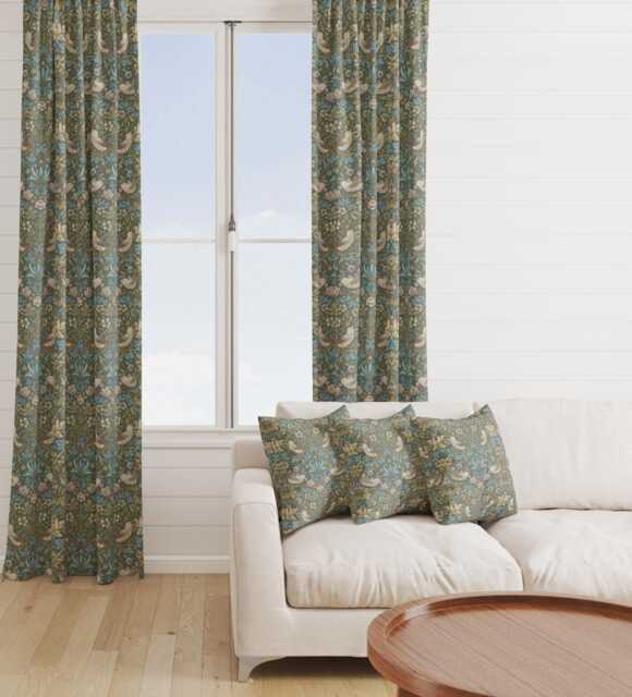 Custom Made William Morris Strawberry Thief Teal Blackout/Lining Curtains Pinch /Triple/Double Pleat - image 1