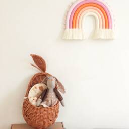 Macrame Rainbow Wall Hanging Girl Nursery Decor With Pompoms - thumbnail 4