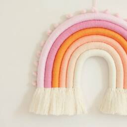 Macrame Rainbow Wall Hanging Girl Nursery Decor With Pompoms - thumbnail 3