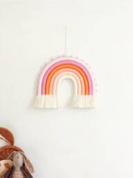 Macrame Rainbow Wall Hanging Girl Nursery Decor With Pompoms - thumbnail 1