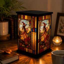 Faux Stained Glass Resin Witch Lantern Lamp, Halloween Pumpkin Night Light, Autumn Table Decor, Spooky Home Gift - thumbnail 1