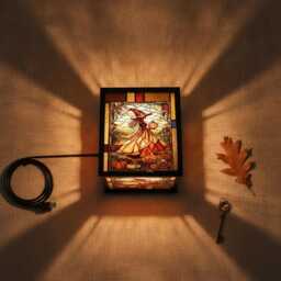 Faux Stained Glass Resin Witch Lantern Lamp, Halloween Pumpkin Night Light, Autumn Table Decor, Spooky Home Gift - thumbnail 2
