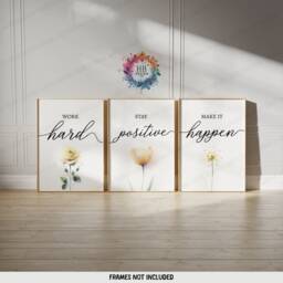 Yellow Home Office Prints - Set Of 3 Posters - Minimalist Desk Decor Work From Wall Art Wfh Gifts Coworker Workplace Pictures - thumbnail 2
