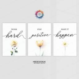 Yellow Home Office Prints - Set Of 3 Posters - Minimalist Desk Decor Work From Wall Art Wfh Gifts Coworker Workplace Pictures - thumbnail 1