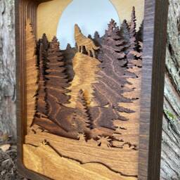 Rustic Wolf Howl Wood Art - Autumn Forest Layered Landscape, Handmade Cabin Wall Decor - thumbnail 4