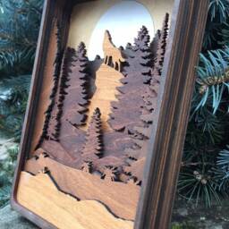 Rustic Wolf Howl Wood Art - Autumn Forest Layered Landscape, Handmade Cabin Wall Decor - thumbnail 3
