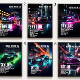 Nissan Skyline R34 Neon Car Print Jdm Sports Art, Framed Option - thumbnail 2