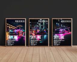 Nissan Skyline R34 Neon Car Print Jdm Sports Art, Framed Option - thumbnail 1