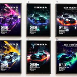 Nissan Skyline R34 Neon Car Print Jdm Sports Art, Framed Option - thumbnail 3