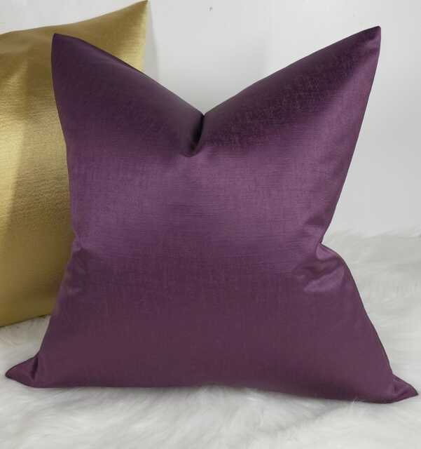 Plain Decorative Aubergine Purple Cushion Cover Luxury Bold Textured Satin Fabric, Modern Sofa Bed Pillow Cover Plain Accent - image 1