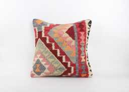 Handwoven Wool Kilim Pillow 20x20, Authentic Anatolian Home Decor - thumbnail 1