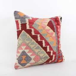 Handwoven Wool Kilim Pillow 20x20, Authentic Anatolian Home Decor - thumbnail 3