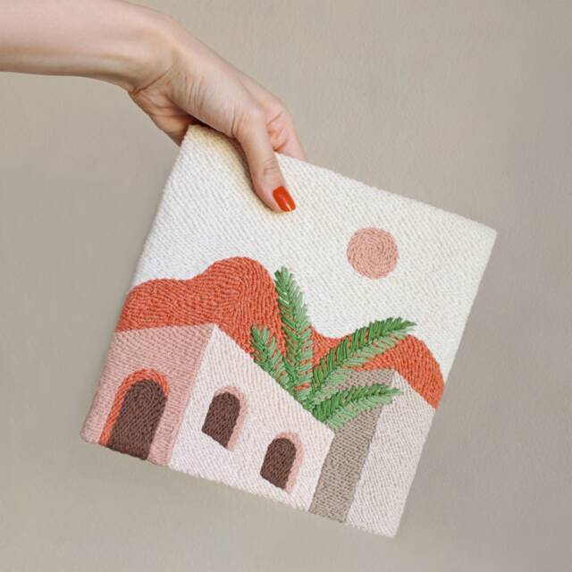 Punch Needle Wall Art, Boho Tufted Rug, Hanging, Terracotta Textile Arches Hand Gift - image 1