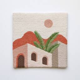Punch Needle Wall Art, Boho Tufted Rug, Hanging, Terracotta Textile Arches Hand Gift - thumbnail 3