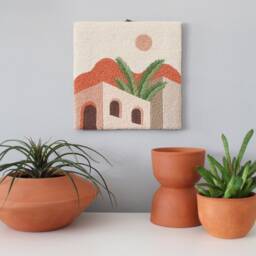 Punch Needle Wall Art, Boho Tufted Rug, Hanging, Terracotta Textile Arches Hand Gift - thumbnail 2