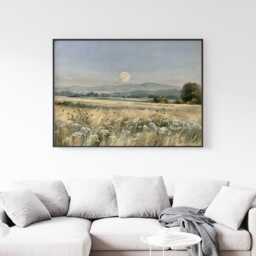 Moon Meadow Poster, Wildflower Landscape Print, Nature Wall Art, Paper - thumbnail 3
