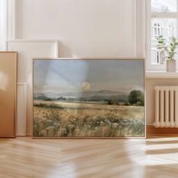 Moon Meadow Poster, Wildflower Landscape Print, Nature Wall Art, Paper - thumbnail 4
