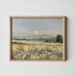 Moon Meadow Poster, Wildflower Landscape Print, Nature Wall Art, Paper - thumbnail 2