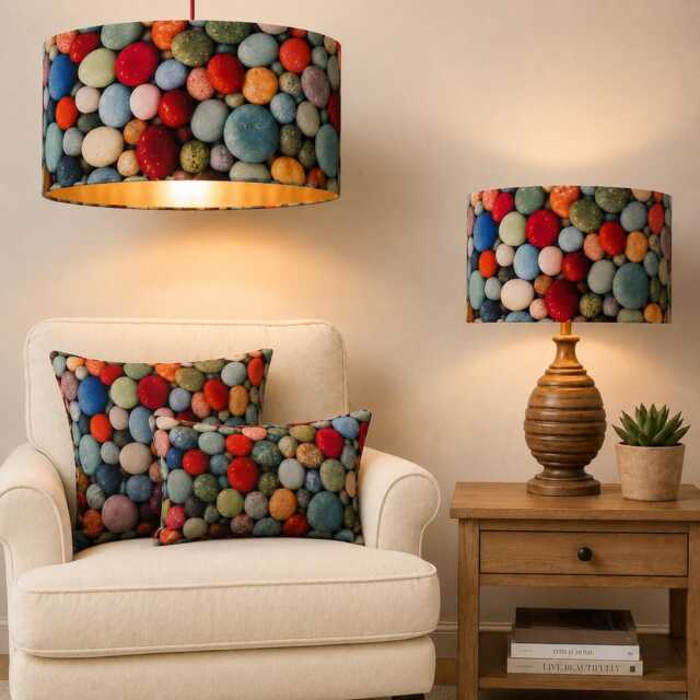 Handmade By Order Luxury Multi Colour Beach Pebble Stone On Velvet Drum Lamp Shade Ceiling All Shapes & Sizes Available - image 1