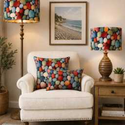 Handmade By Order Luxury Multi Colour Beach Pebble Stone On Velvet Drum Lamp Shade Ceiling All Shapes & Sizes Available - thumbnail 2