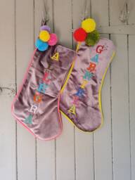 Personalized Velvet Christmas Stocking, Embroidered Name, Pom Decor