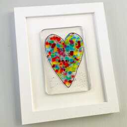 Framed Fused Glass Rainbow Heart Picture Made in Cornwall By Niko Brown - thumbnail 3