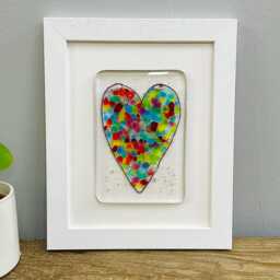 Framed Fused Glass Rainbow Heart Picture Made in Cornwall By Niko Brown - thumbnail 2