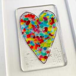 Framed Fused Glass Rainbow Heart Picture Made in Cornwall By Niko Brown - thumbnail 1