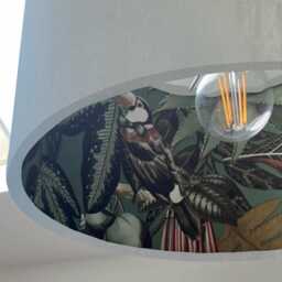 Grey Velvet Wonderland Drum Lampshade, Double Sided Lampshade With Sage Paper On Interior - thumbnail 2