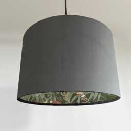 Grey Velvet Wonderland Drum Lampshade, Double Sided Lampshade With Sage Paper On Interior