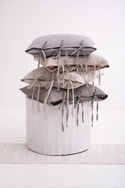 Hand-Tied Linen Pillow Covers - Neutral Tones With Striped Detailing - image 1