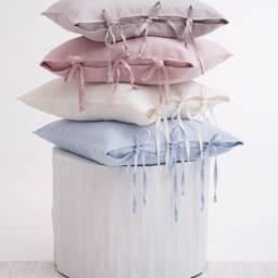 Hand-Tied Linen Pillow Covers - Neutral Tones With Striped Detailing - thumbnail 2