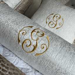 "Luxury Personalised Cushion Pillow For Bed, Embroidered Initial Piped 16""/Bolster 16""x6" - thumbnail 4