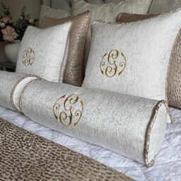 "Luxury Personalised Cushion Pillow For Bed, Embroidered Initial Piped 16""/Bolster 16""x6" - thumbnail 2