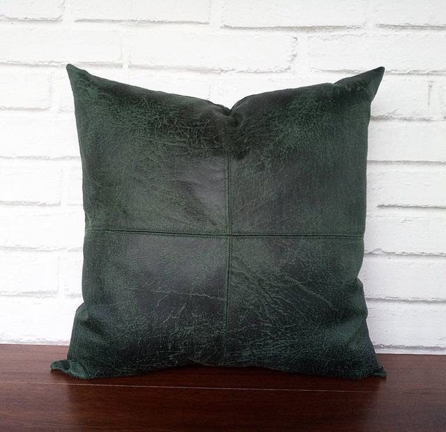 20''x20'' Dark Green Faux Leather Fabric Piecewise Square Design Pillow Cover /Modern Scandinavian Homedecor-1Pcs - image 1