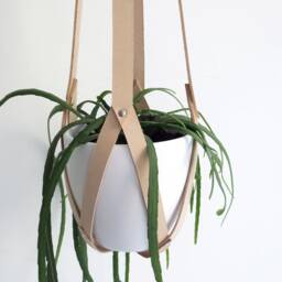 Modern Plant Hanger Beige Hanging Planter Leather Minimalistic Indoor Boho Decor Scandi Style Greenery Decoration - thumbnail 1