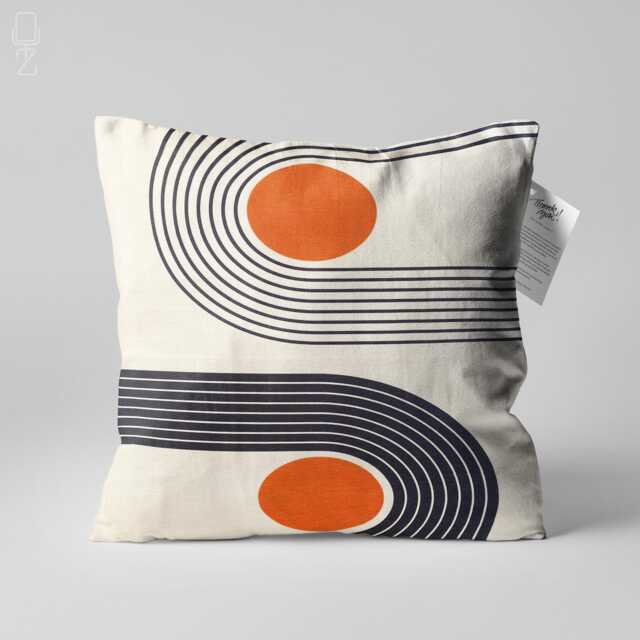 Geometric Abstract Ivory Cushion Cover With Orange & Black - Double Sided Printing Bauhaus Pillow On The Chenille Different Sizes - image 1