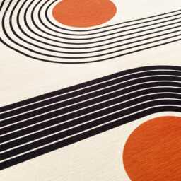 Geometric Abstract Ivory Cushion Cover With Orange & Black - Double Sided Printing Bauhaus Pillow On The Chenille Different Sizes - thumbnail 2