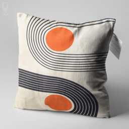 Geometric Abstract Ivory Cushion Cover With Orange & Black - Double Sided Printing Bauhaus Pillow On The Chenille Different Sizes - thumbnail 3