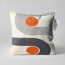 Geometric Abstract Ivory Cushion Cover With Orange & Black - Double Sided Printing Bauhaus Pillow On The Chenille Different Sizes - thumbnail 1
