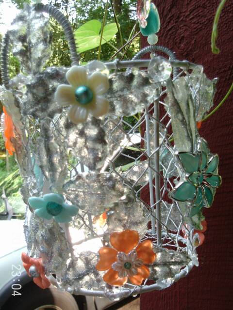 Handmade Beaded Wire Plant Basket, Crystal Flower Sun Catcher - image 1